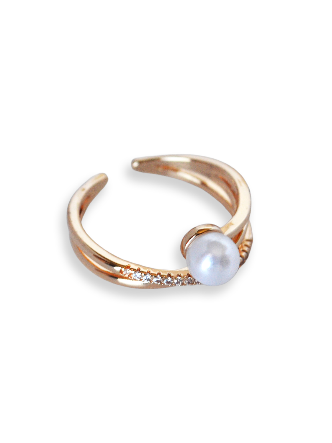 Anillo abierto dorado con perla y brillo