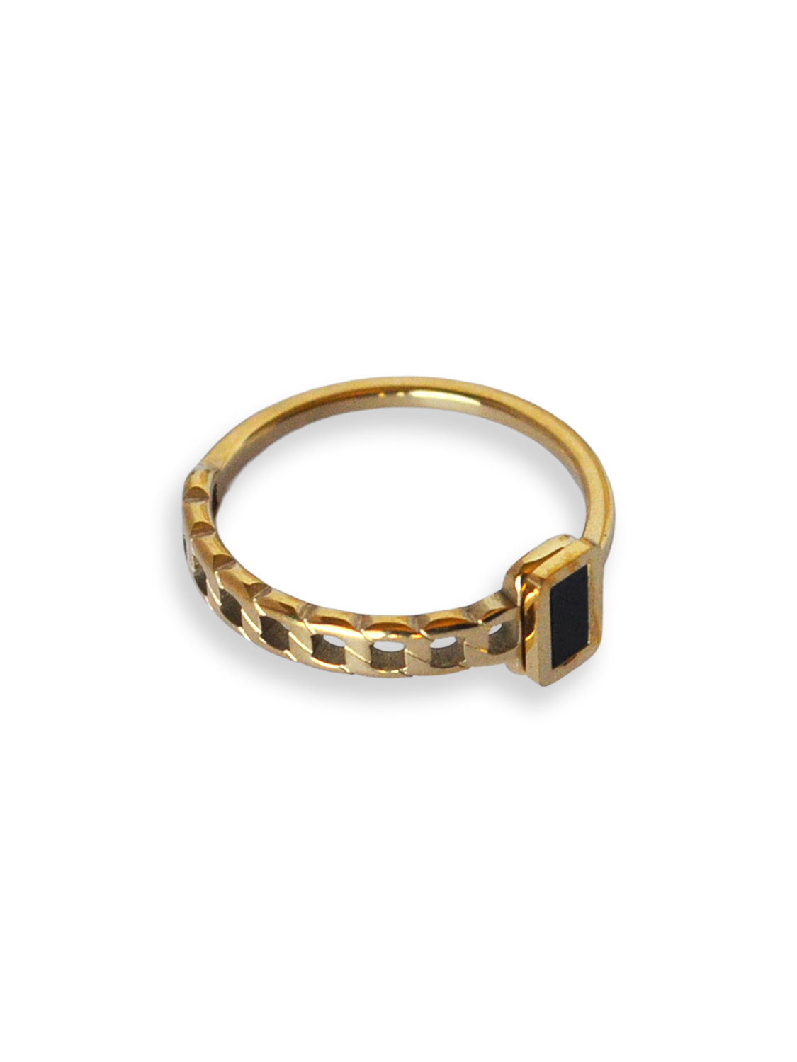 Anillo dorado texturizado con detalle negro