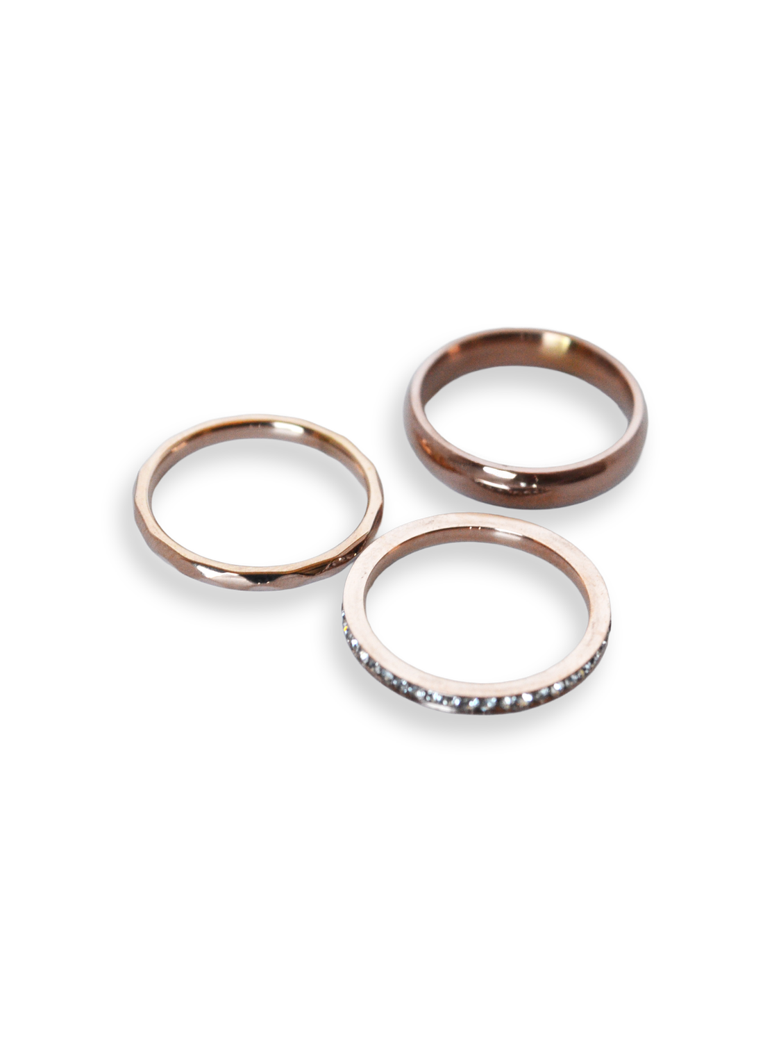 Set rose gold triple (liso + facetado + brillo)