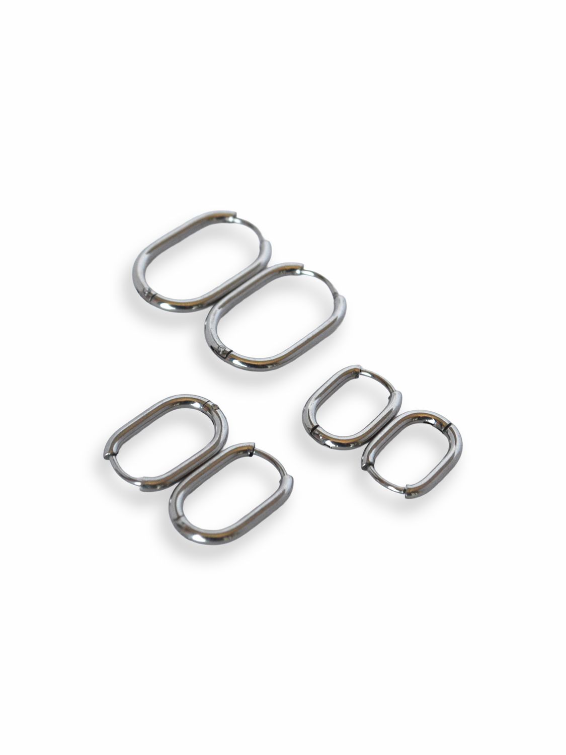 Set de Aretes Silver Oval Hoops