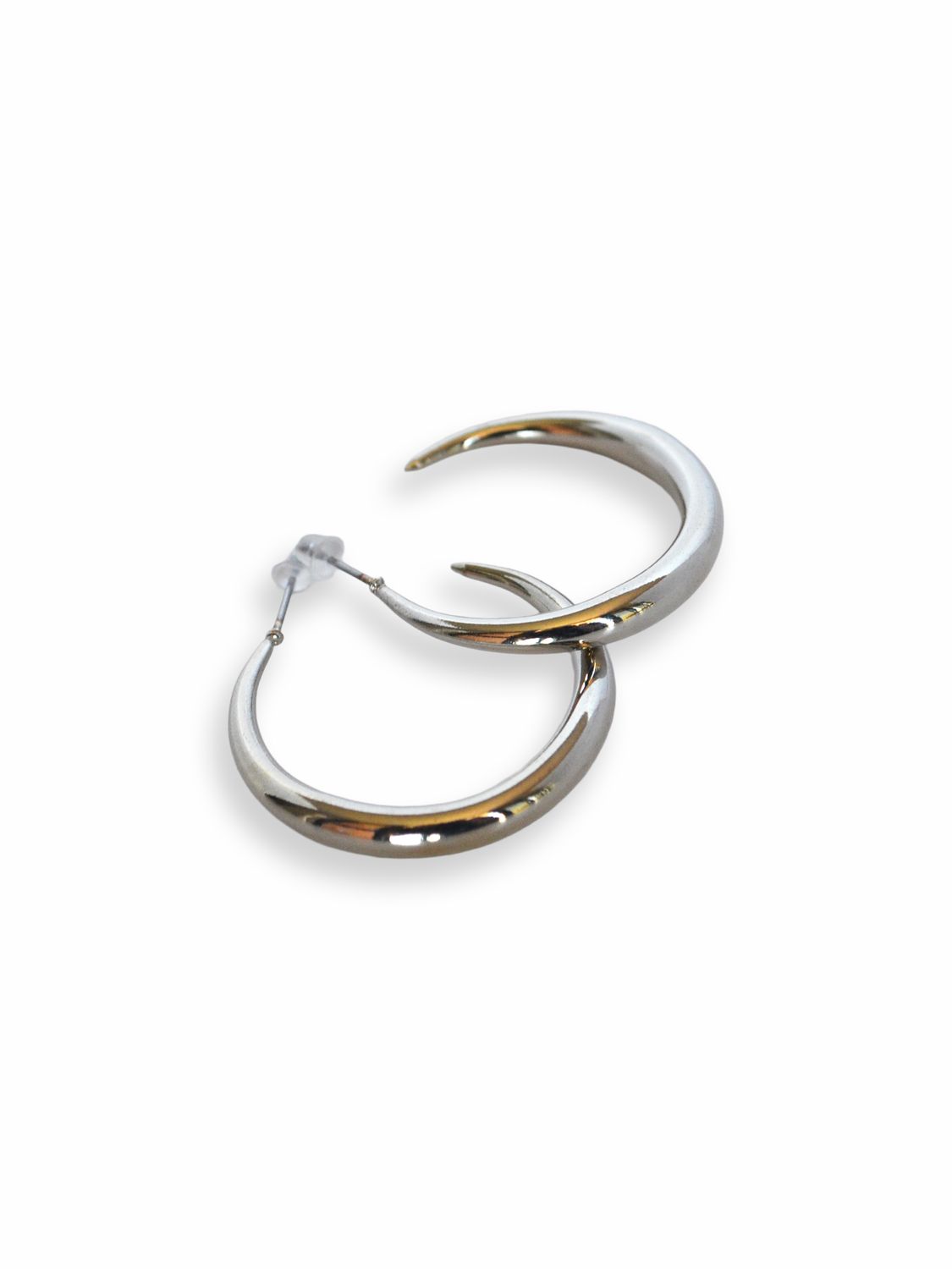 Aretes Silver Crescent Hoops