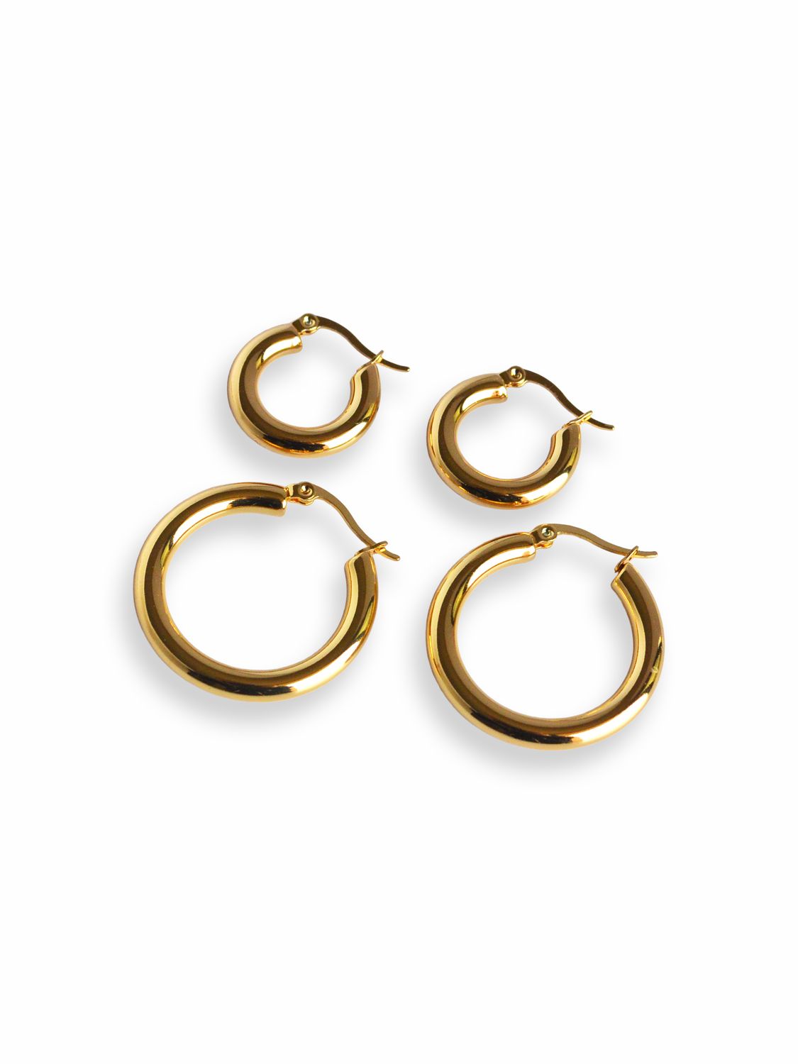 Aretes Golden Classic Hoops Set