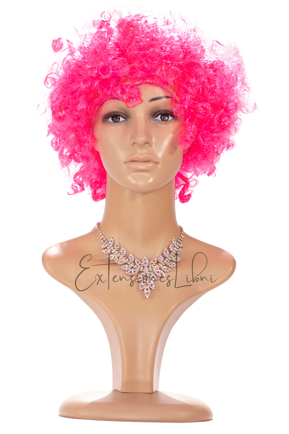 Peluca Fantasía Afro Rosa Neón