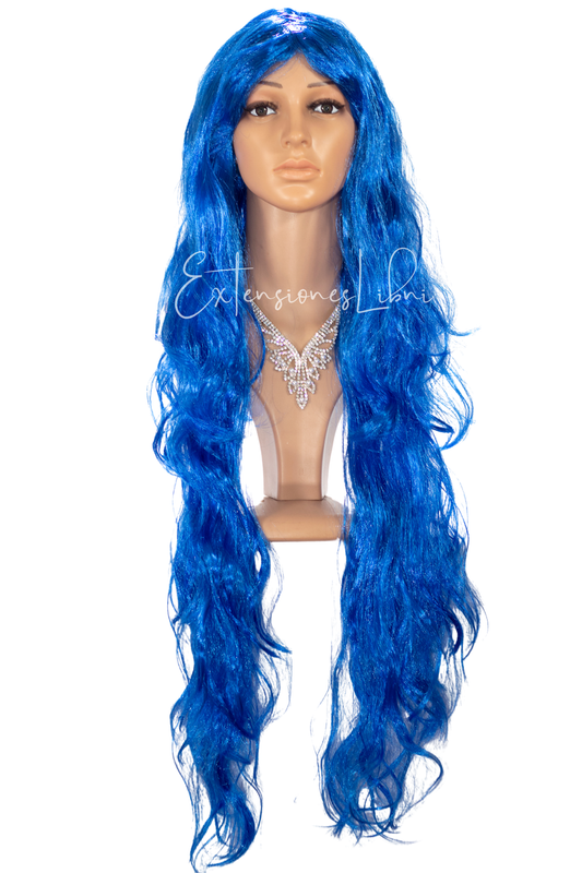 Peluca Fantasía Larga Azul Rey