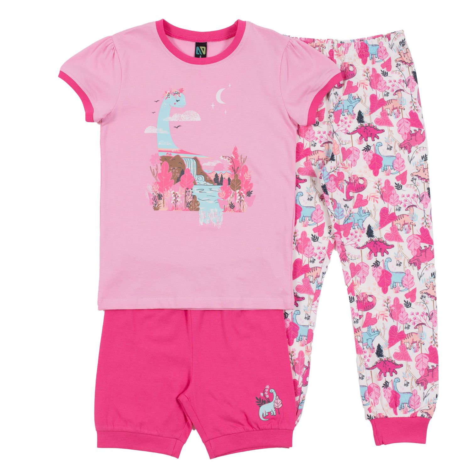 Nano 3pc Pajama Set- Pink Dino, Size: 2