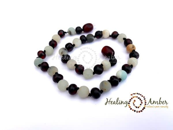 Healing Amber 18&quot; Necklace- Raw Molasses &amp; Amazonite Gemstone