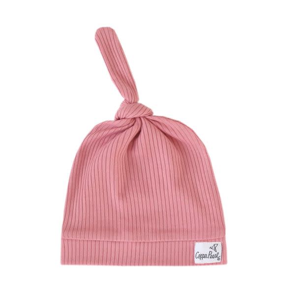 Copper Pearl Ribbed Top Knot Hat- Rosewood
