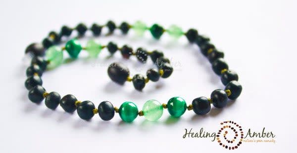 Healing Amber 15&quot; Necklace- Raw Molasses, Green Adventurine &amp; Malachite