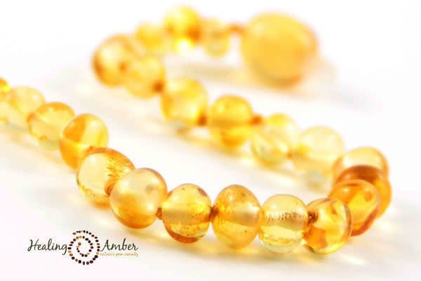 Healing Amber 11&quot; Necklace- Gold