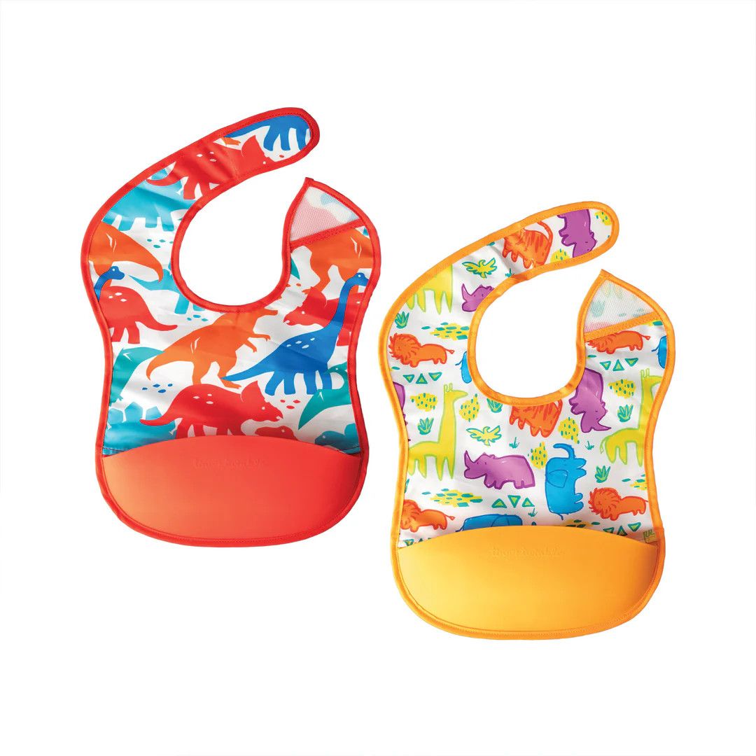 Tiny Twinkle Silicone Pocket Bib 2pk- Red Dino