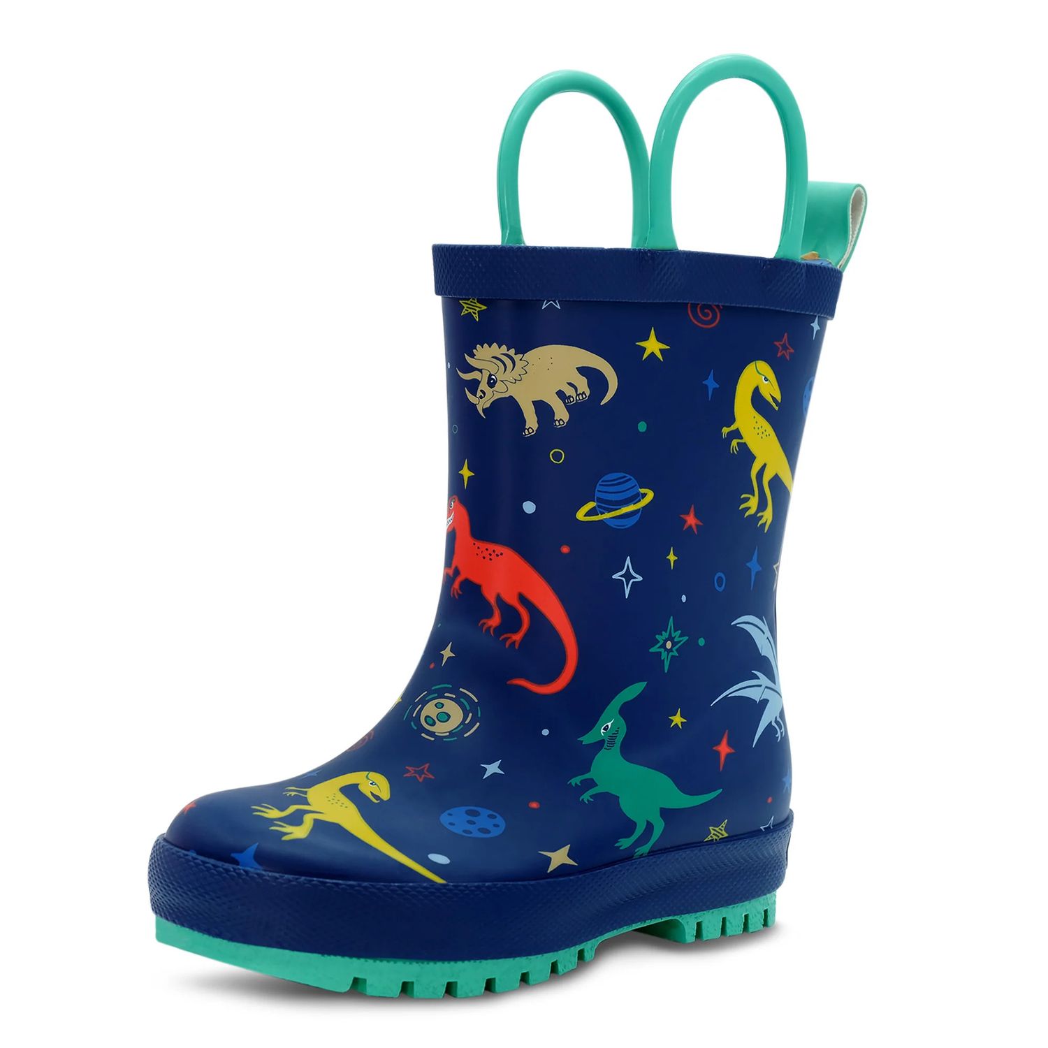 Jan &amp; Jul Puddle-Dry Rain Boots- Space Dinos, Size: 5