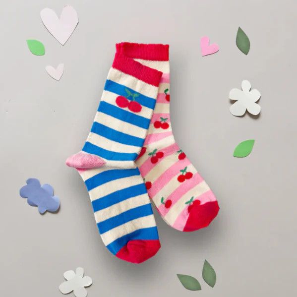 Rockahula Cherry Stripe 2pk Socks, Size: 6-8yrs