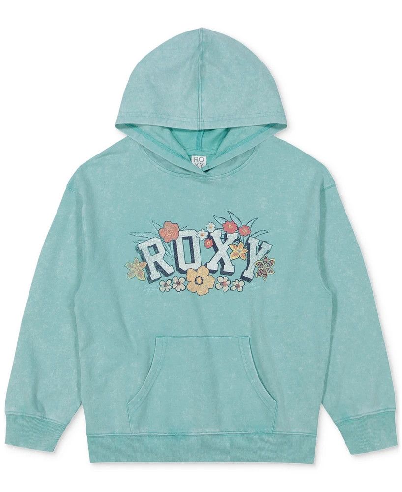 Roxy Girls&#39; Floral Oversized Hoodie- Teal, Size: 7