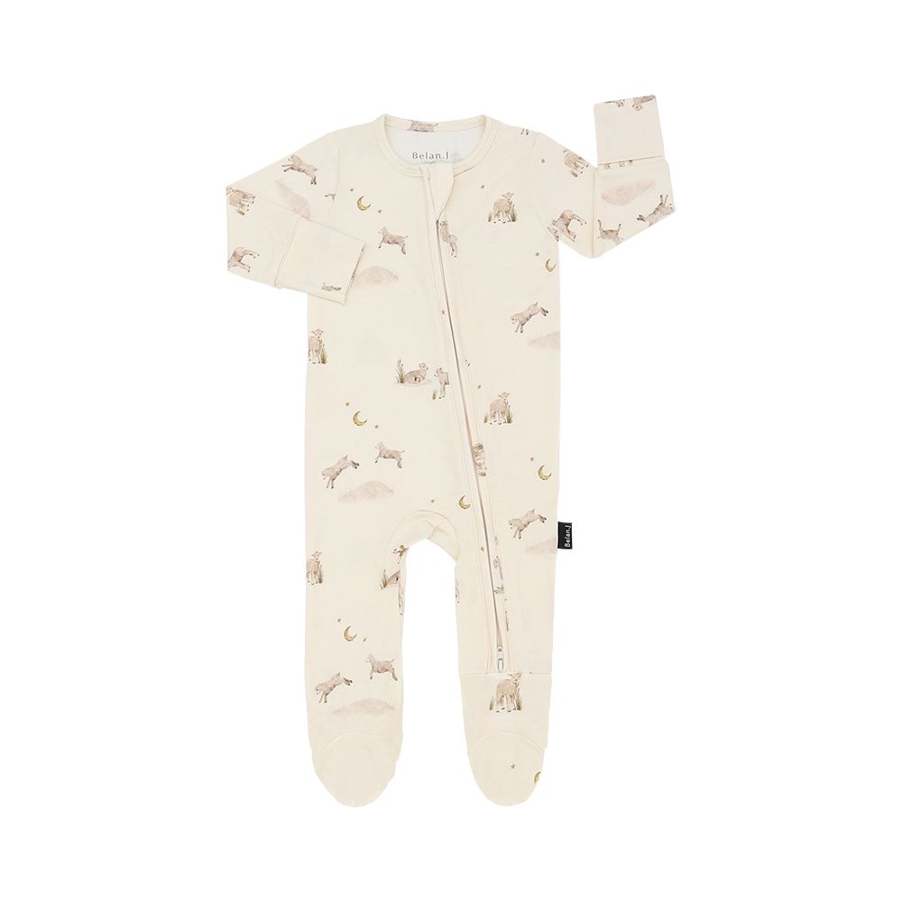Belan.J Footed Zipper Sleeper- Little Lambs, Size: NB