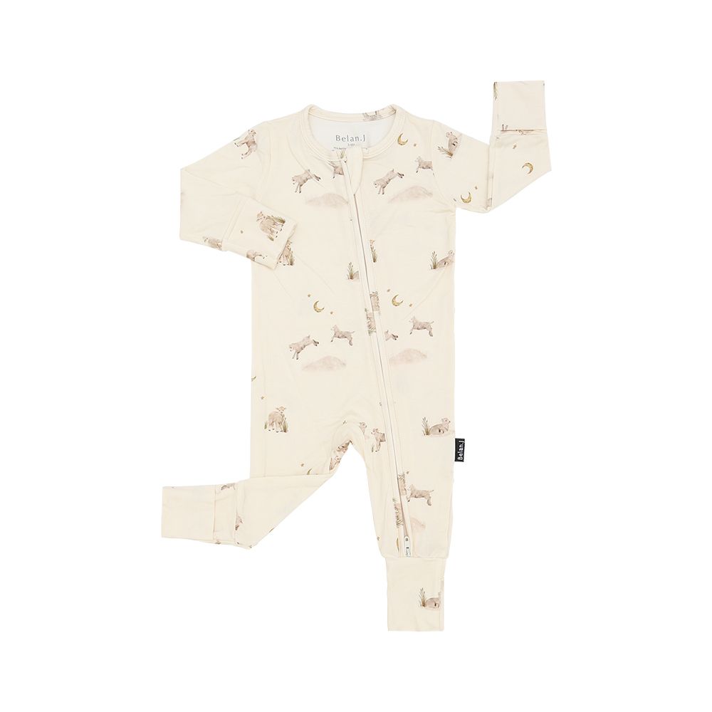 Belan.J Footless Zipper Sleeper- Little Lambs, Size: 6-12M