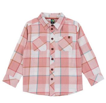 Nano Girls Plaid Button Up- Coral, Size: 2