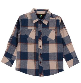 Nano Boys Plaid Button Up- Navy, Size: 2