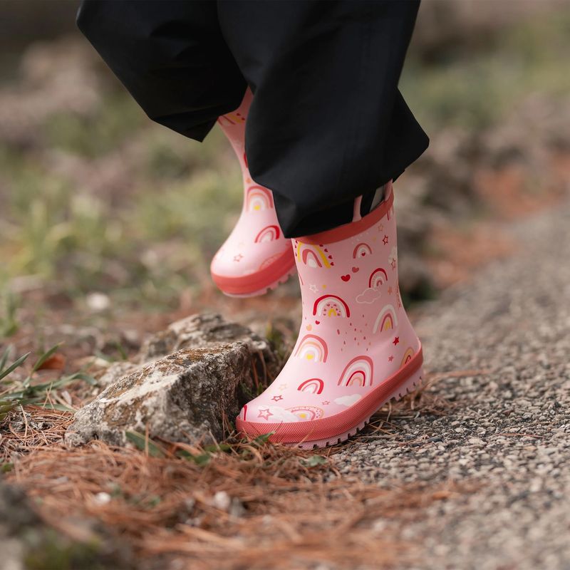 Jan &amp; Jul Puddle-Dry Rain Boots- Pink Rainbow