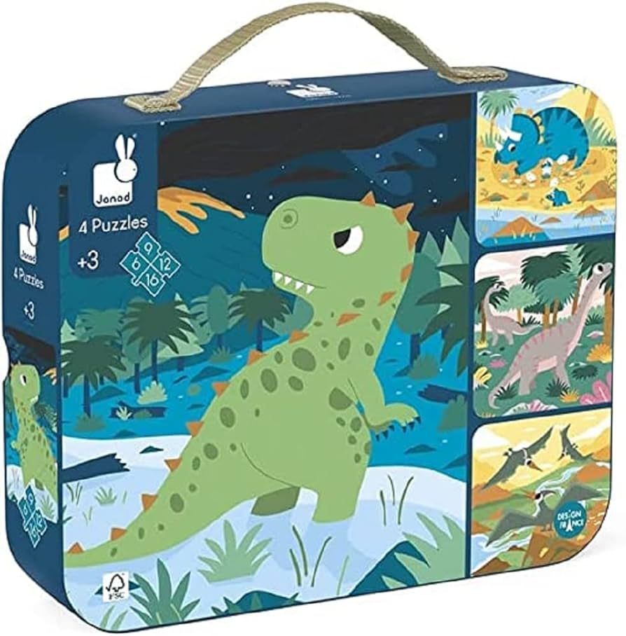 Janod 4 in 1 Progressive Puzzle- Dinosaurs