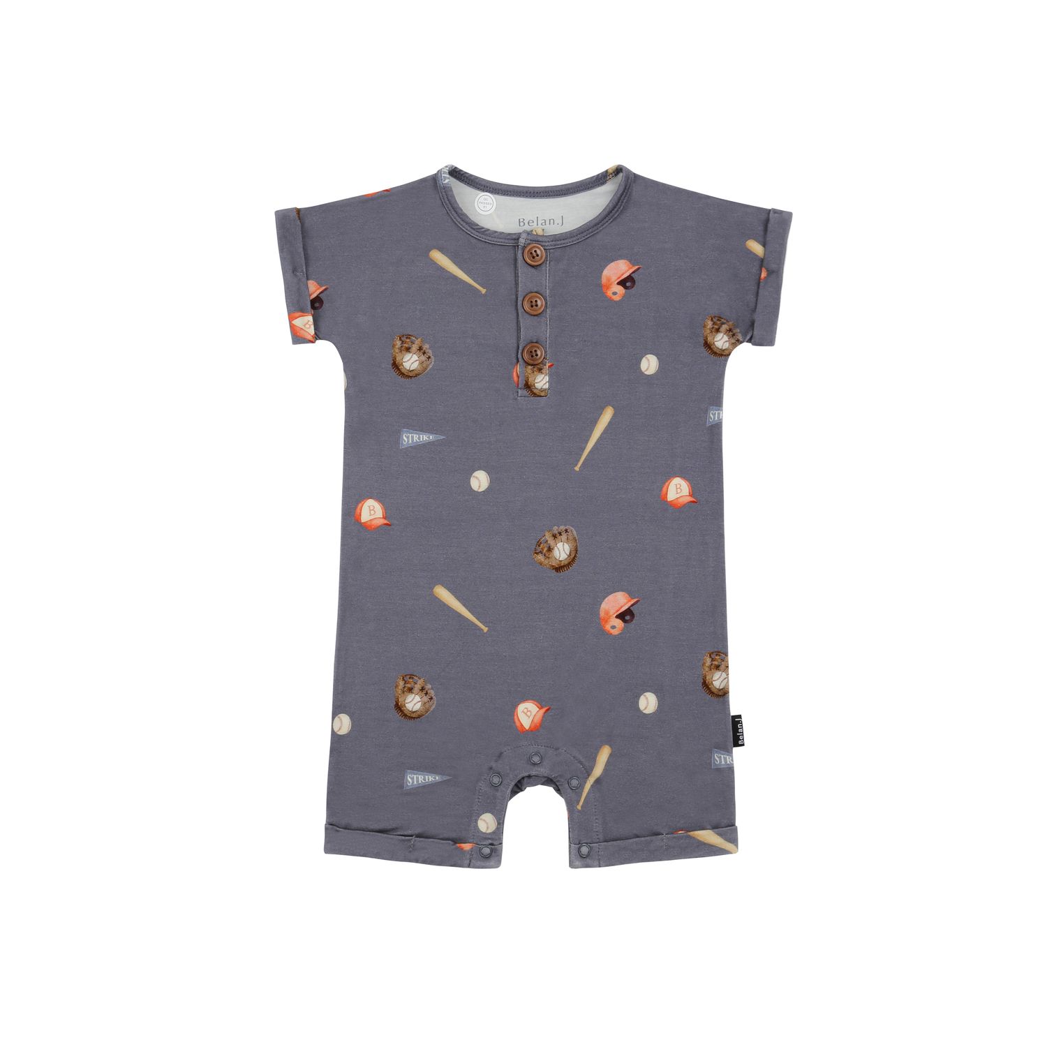 Belan.J S/S Shortall Romper- Baseball, Size: 3-6M