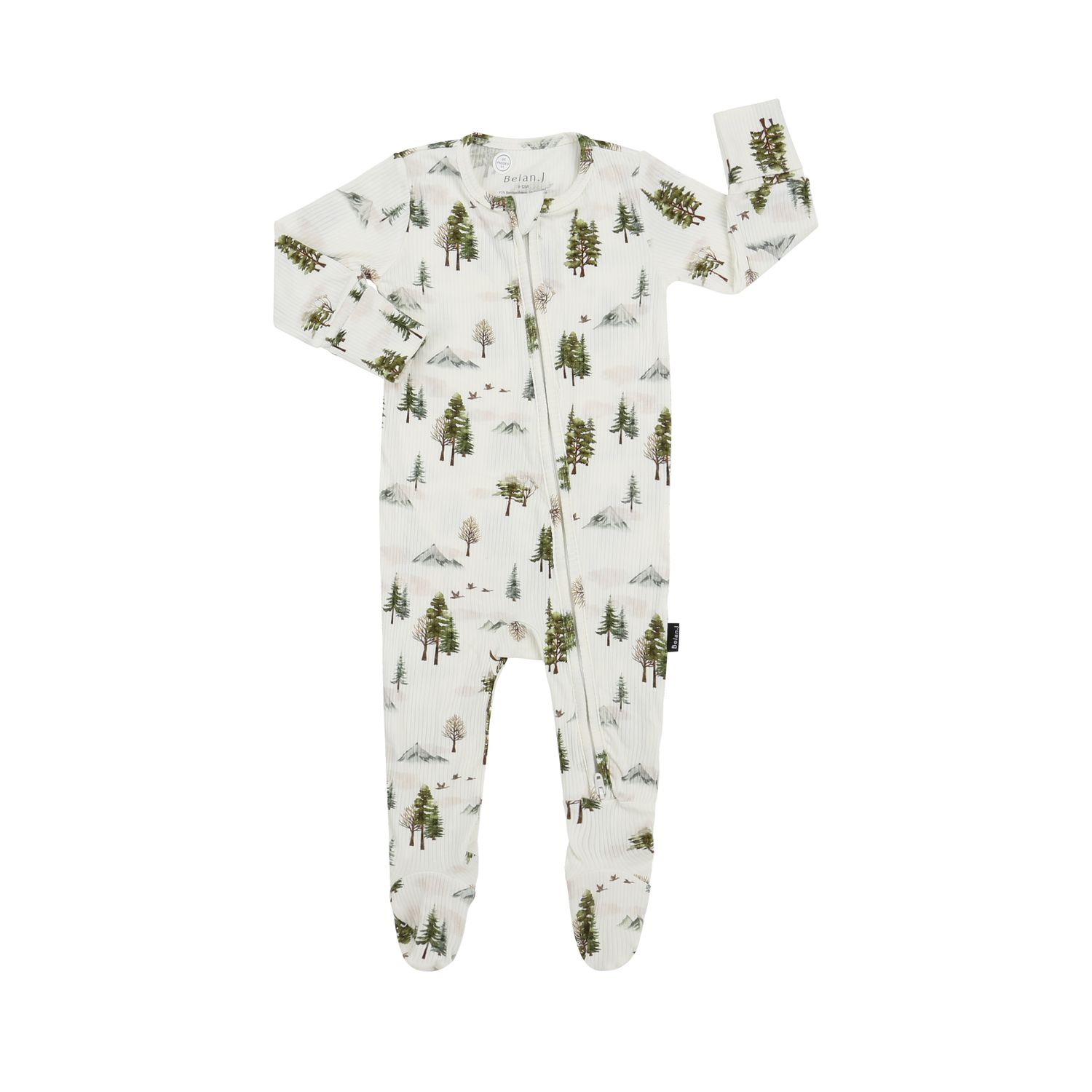 Belan.J Ribbed Footed Zip Sleeper- Misty Forest, Size: NB