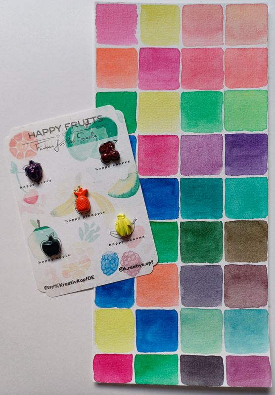 Farb-Set "happy fruits" 5 handgemachte Aquarellfarben in Früchteform, Geschenkidee für Künstler