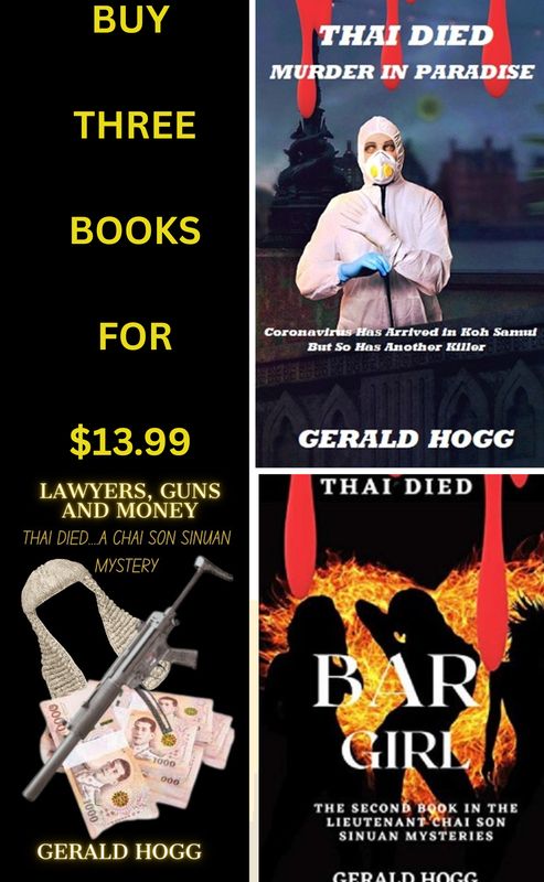 Three books reduced to $15.99. Murder in Paradise, Bar Girl, and Lawyers, Guns and Money