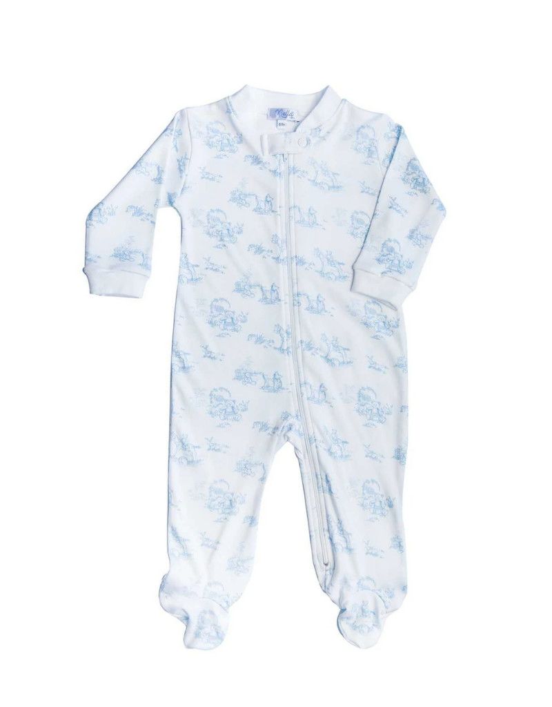 Blue Toile Zipper Footie