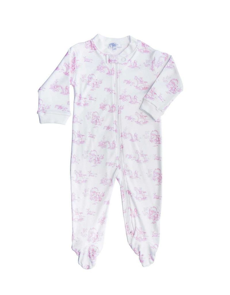 Pink Toile Zipper Footie