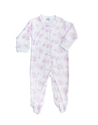 Pink Toile Zipper Footie