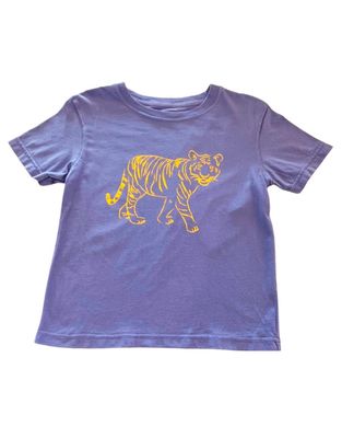 Short Sleeve Purple Standing Gold Tiger Tee