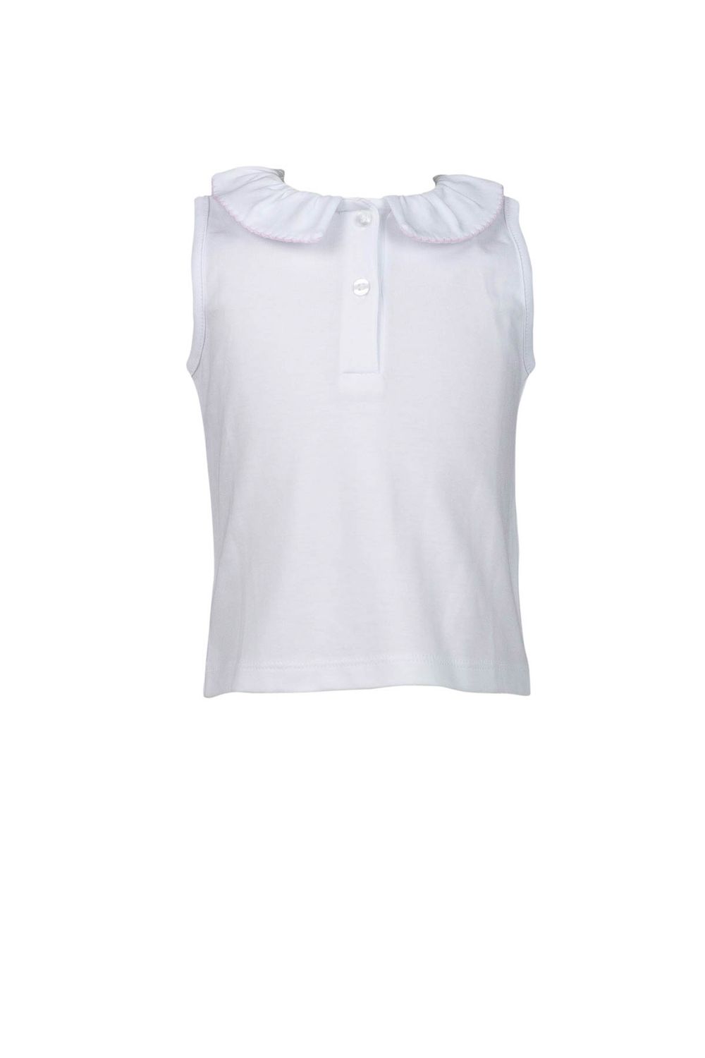 White Pima Sleeveless Top with Pink Trim *PRESALE*