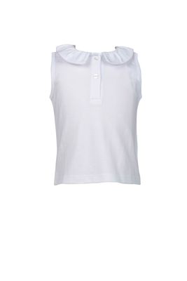 White Pima Sleeveless Top with Pink Trim *PRESALE*