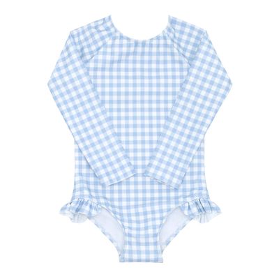 Girls Oasis Blue Gingham Rashguard One Piece