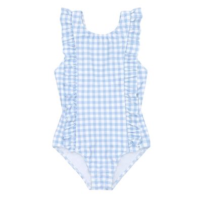 Girls Oasis Blue Gingham Ruffle One Piece