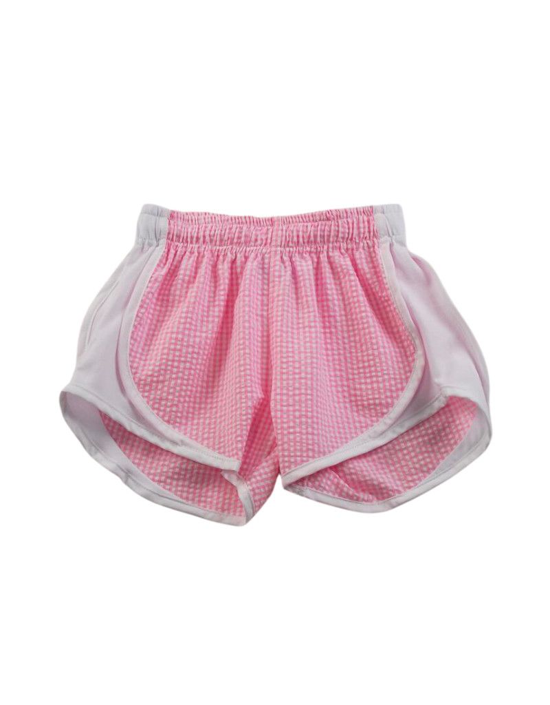 Pink Stripe Seersucker Shorts with White Side