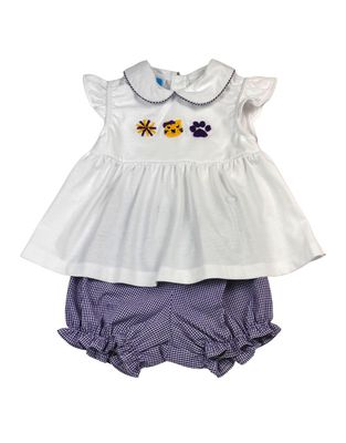 Purple Tigers French Knot Bloomer Short Set