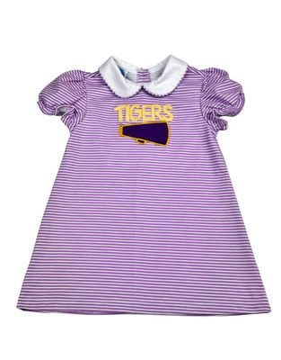 TIGERS Applique Purple Knit Stripe Dress