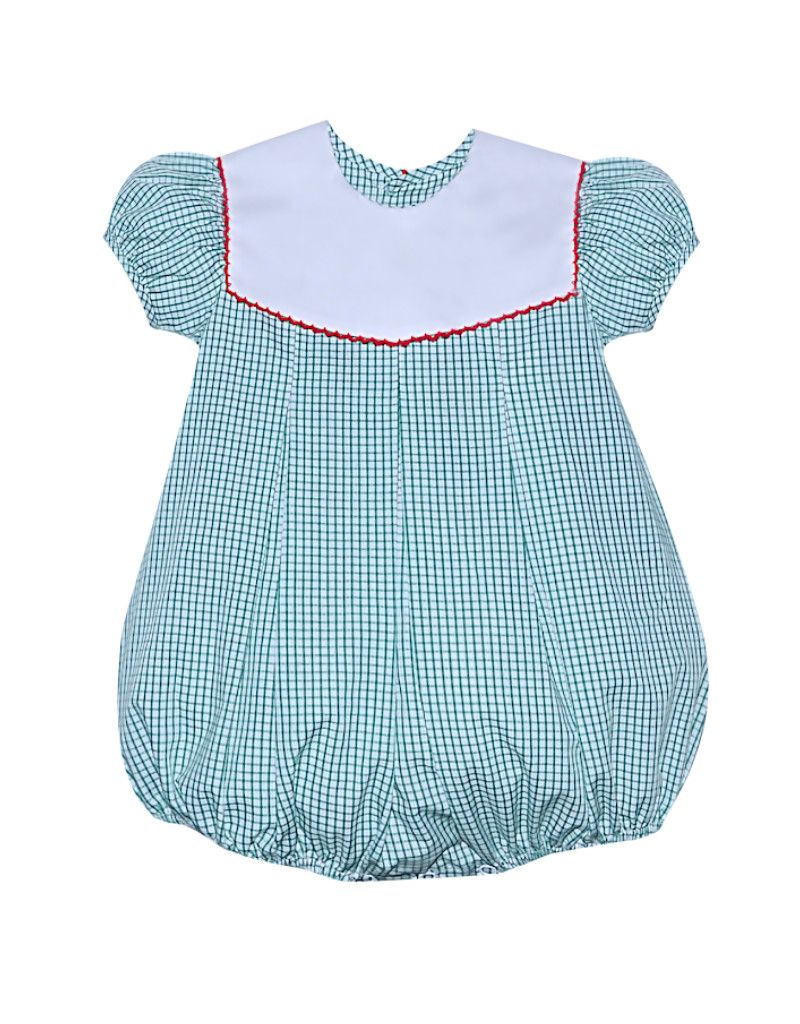 Green Windowpane Reese Bubble with Red Trim Collar