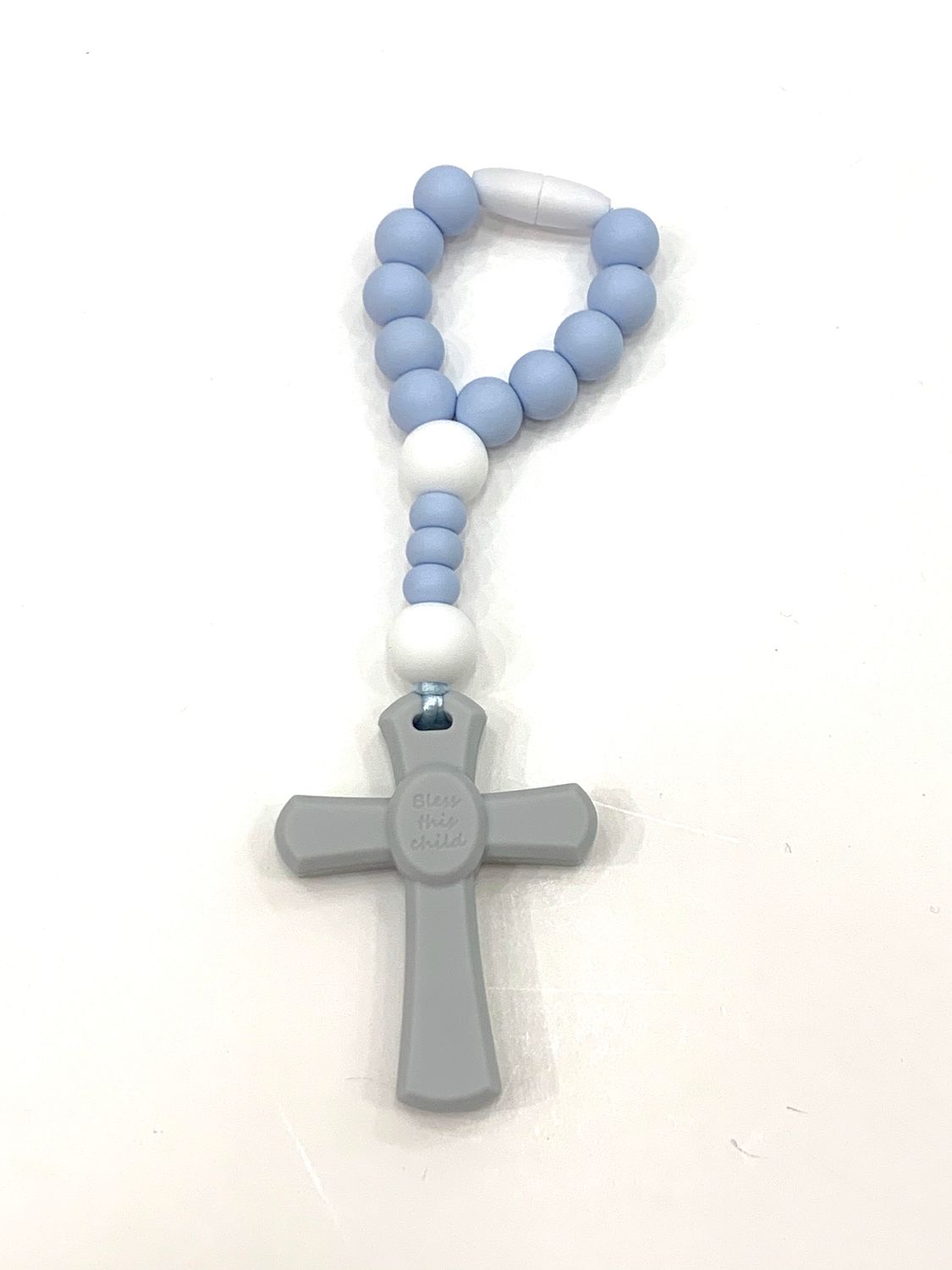 Teething Rosary Pastel Blue/White Small