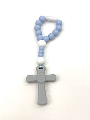 Teething Rosary Pastel Blue/White Small