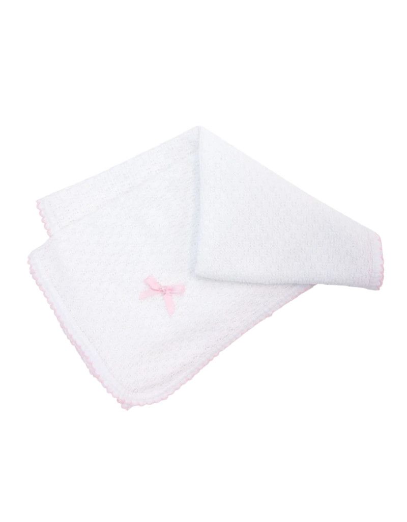 Paty White Blanket With Trim Pink with Bow