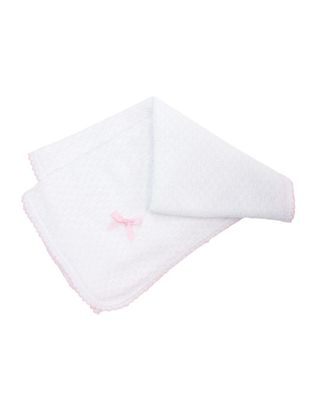Paty White Blanket With Trim Pink with Bow