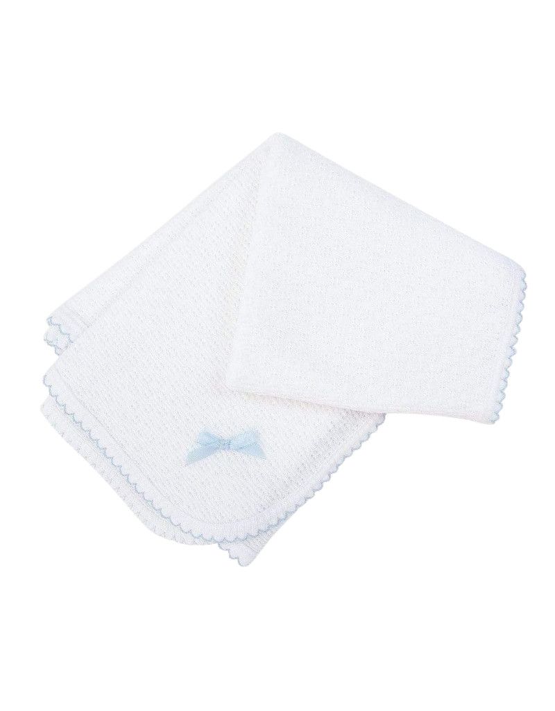 Paty White Blanket With Trim Blue with Bow