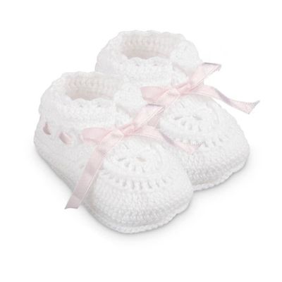 White And Pink Crochet Bootie 2681 Newborn