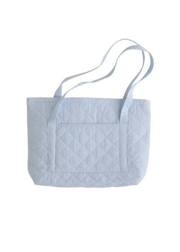Quilted Luggage Tote - Light Blue Gingham