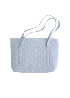 Quilted Luggage Tote - Light Blue Gingham