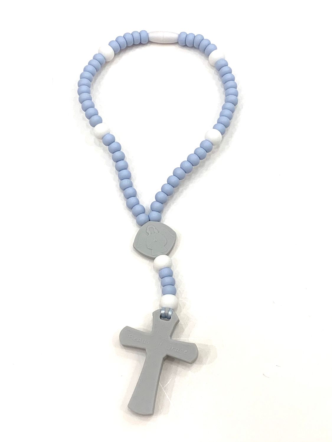Teething Rosary Pastel Blue/White Large