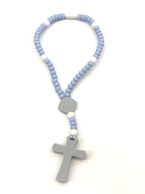 Teething Rosary Pastel Blue/White Large