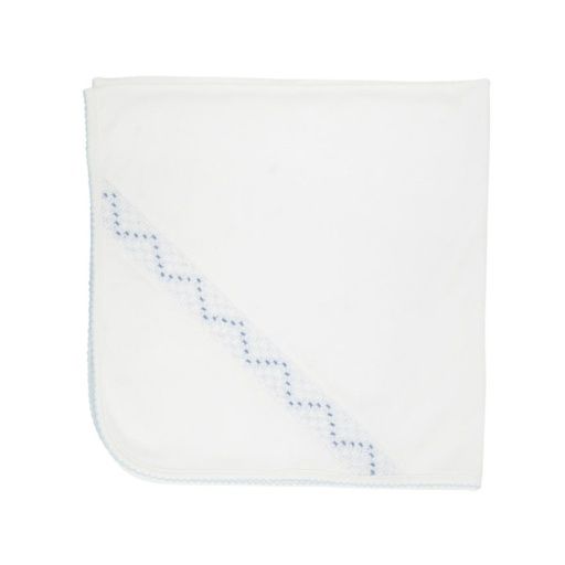 Sweetly Smocked Blessing Blanket White/Blue &amp; Periwinkle